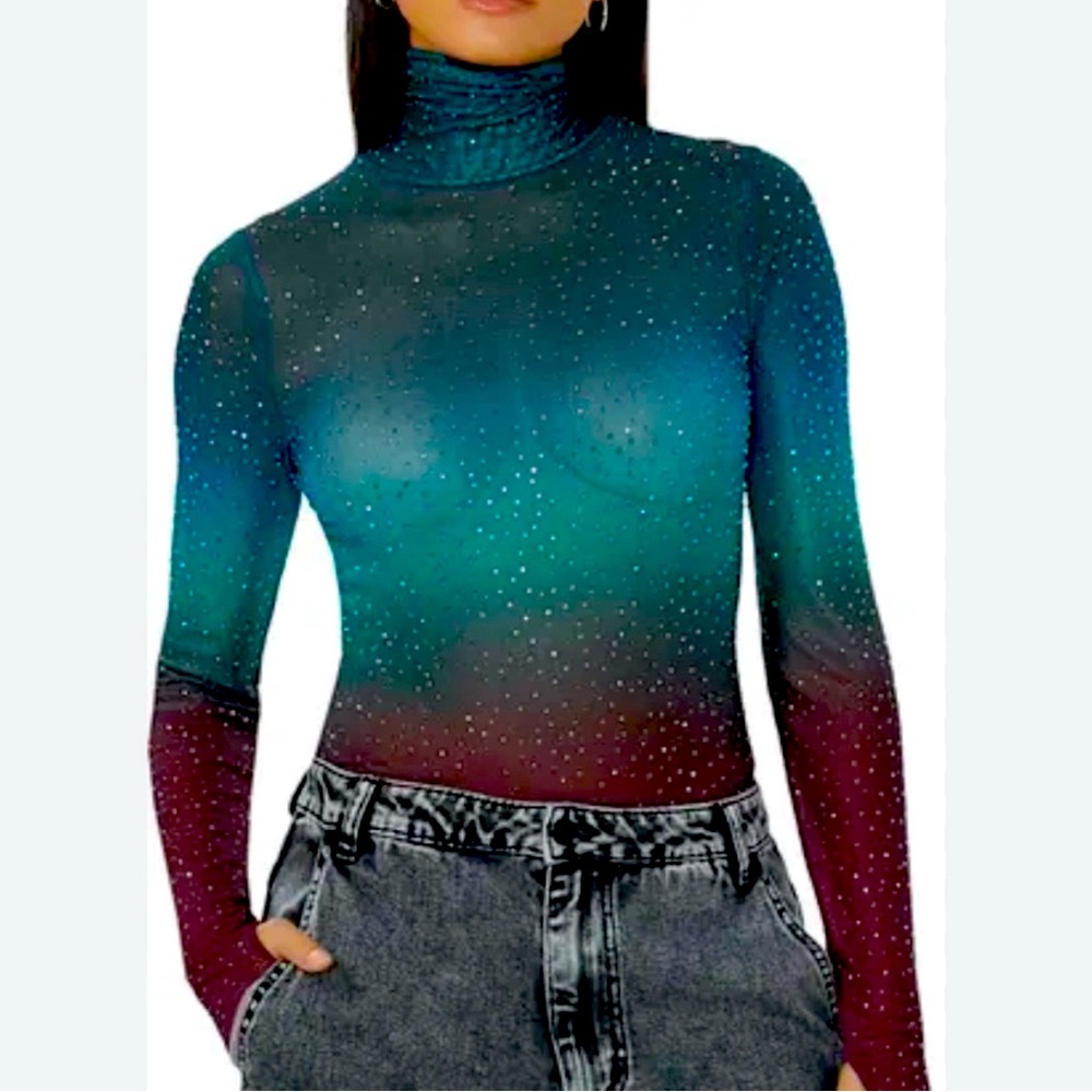 AFRM Zadie Rhinestone Long Sleeve Sheer Top M